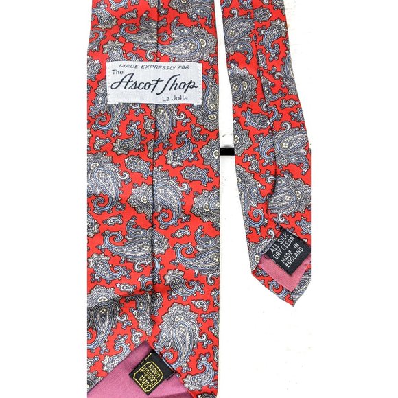The Ascott Shop La Jolla red grey paisley floral silk necktie John Comfort tie - Picture 4 of 4